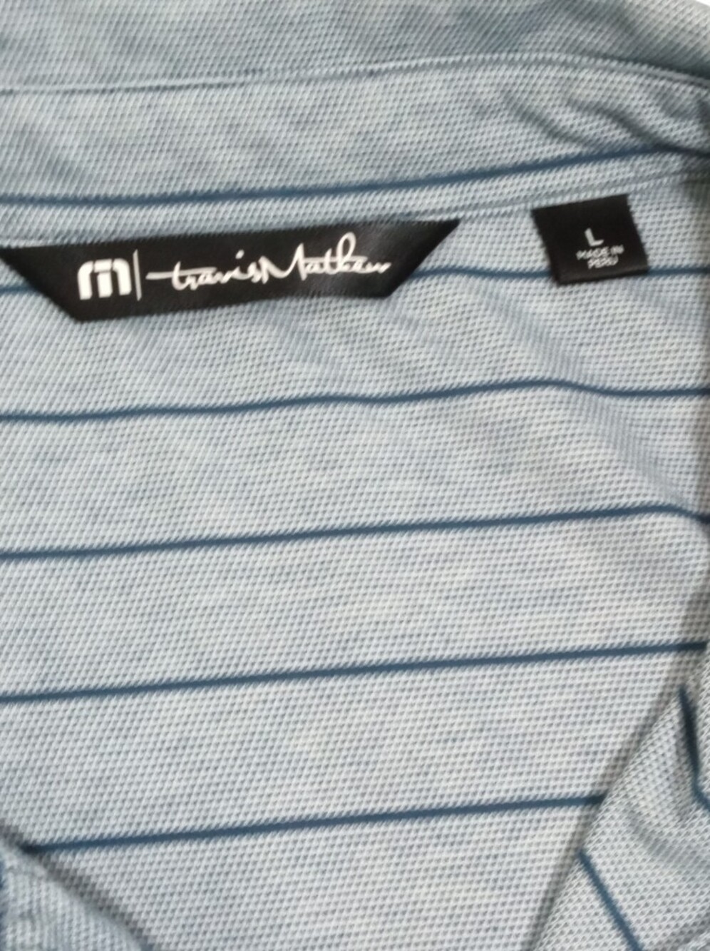TravisMathew Mens Gray Striped Performance Golf Polo Shirt Embroidered Logo Sz L - Picture 3 of 7